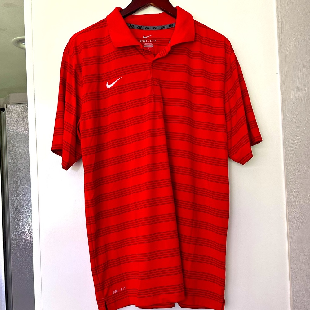Nike Golf Men’s Red and Black Striped Dri-Fit Polo